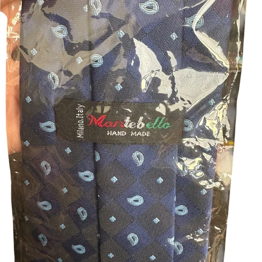 Luxury Mantebello Handmade Tie Italy Blue Navy Paisley Check Classic‎ Width NWT